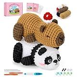 Fortuning's JDS Crochet Kit for Beginners, Panda & Capybara Crochet Animal Kits, Easy Crochet Kit for Adults and Kids, Complete DIY Craft Knitting Kit w/Step-by-Step Video Tutorials Christmas Gifts