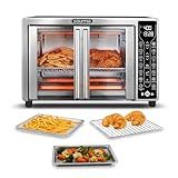 Gourmia French Door Air Fryer – 25 Qt Large Capacity Convection Oven, Fryfroce 360°, Digital Display with 17 Cooking Presets, Bake, Toast, Roast, Dehydrate, Fits 12” Pizza