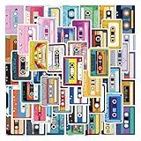 Music Cassette Stickers,55Pcs Vinyl Cartoon Album Sticker for Water Bottle Laptop Cars Guitar Skateboard Bumper Vintage Waterproof Cassette Tape Music Stickers for Teens Adults (Colourful)
