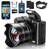 8K Digital Cameras for Photography - Autofocus 88MP WiFi Profession Camera with Dual-Lens - 16X Digital Zoom Photography Camera for YouTube with Lens Hood, Touch Screen, 2 Batteries & Charging Stand