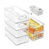 Stackable Refrigerator Organizer Bins, 6 Pack Clear Kitchen Organizer Container Bins with Handles and 20 PCS Plastic Bags for Pantry, Cabinets, Shelves, Drawer, Freezer - Food Safe, BPA Free 10"L