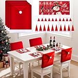 aupauter Christmas Decor Set—4PC Red Christmas Chair Slipcovers,20 Mini Santa Hats (2 Sizes),Dining Table Decorations Party Kitchen Indoor Festive Xmas Decorations