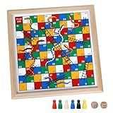 Gothink Wooden Snakes and Ladders Game - 13 Inch Educational Board Game for Children Ages 3 and Up & Adults - Classic Board Game Includes 6 Counters & 2 Dice, Rules