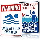 MOLESS 2 Pack Pool Safety Signs Bundle – 14x10 Inch Pool Signs for Outside Outdoor Decor, Watch Your Children & Swim at Your Own Risk, Durable 0.040 Aluminum Weatherproof, Easy to Mount, PSP-2403
