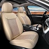 Coverado Leather Seat Covers for Car, Waterproof Car Seat Covers Full Set, 2 in 1 Conversions Car Seat Cover Protector Car Accessories Universal Fit for Most Cars SUVs and Trucks Beige