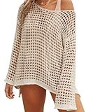 Bashafo Swim Cover Up for Women Long Sleeve Crochet Knit Beach Cover Ups for Swimwear Bikini Beachwear Summer (Apricot, M)