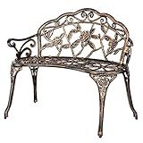 VINGLI 38.5" Patio Park Garden Outdoor Metal Rose Bench,Cast Iron Cast Aluminium Frame Antique Finish Chair,Accented Lawn Front Porch Path Yard Decor Deck Furniture for 2 Person Seat（Bronze