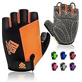 HTZPLOO Bike Gloves - Cycling Gloves with Anti-Slip Pad, Light Weight, Nice Fit, Half Finger (Black&Orange, X-Large)