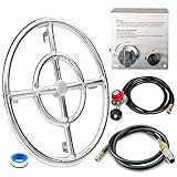 GRISUN Fire Pit Burner Ring Kit 12 Inch, Propane Fire Pit Kits, Come with Propane Fire Pit Hose Kit and Upgraded Gas Control Spark Ignition Kit, DIY Round Gas Fire Pit Kit, Stainless Steel