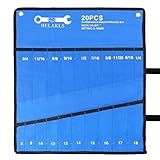 HELAKLS 20 Pockets Metric & SAE Wrench Tool Roll Up Pouch Utility Heavy Duty Canvas Tool Organizers Bag Blue