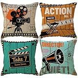 ULOVE LOVE YOURSELF Movie Theater Throw Pillow Covers Vintage Cinema Poster Design Cushion Cover with Old Fashioned Icons Home Decorative Pillowcases 18 X 18 Inch,4 Pack (Vintage Cinema)