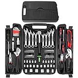 TLGREEN 95 Piece Tool Set, Tool Kit, Mechanics Tool Set, Portable Toolbox with Adjustable Wrench Pliers Socket Bits, with Plastic Toolbox, for House Apartment Garage (Red)