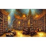 Medieval Fairytale Library Backdrop Vintage Bookshelf Backgrounds Cozy Bookcase Old-Fashioned Library Room Magical Books Photography Background Magic Books Theme Party Decorations Props 7x5ft