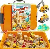 JOVA Klever Kits Construction Sensory Bin for Toddlers with Glow in The Dark Stones, Sandbox with Lid Castle Building kit, Preschool Learning Activities Gifts for Boys Girls Age 3+