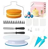 82 Pcs Cake Decorating Kit with Non-Slip Turntable, Stand,Leveler, 12 Piping Nozzles, Spatulas,Cupcake, 2 Reusable & 50 Disposable Bags,Complete Starter Set for Beginners & Home Bakers