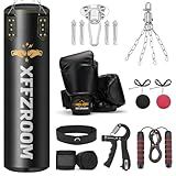 xffzroom Punching Bag for Adults, 4ft PU Leather 6 in 1 Heavy Boxing Bag Set, Punching Bag with 12oz Boxing Gloves, Hand Wraps, Hanging Bag for MMA Karate Kickboxing Muay Thai Boxing Home - Unfilled