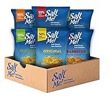 SaltMe! 4 flavor variety pack Potato Chips, 50% Low Salt, Kosher, Non-GMO, Better for You Chips, Original-BBQ-SC&Onion-Ched&Sour Cream 5 Ounces, Pack of 6