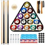 Outus 71 Pcs Premium Pool & Billiard Table Accessories Set – Pool Balls, Cue Sticks with Tips, Triangle Rack, Chalks, Brush Spot Stickers for Home Family & Beginner Practice(Dark Marble Style Balls)
