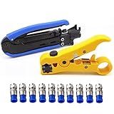 Gaobige Coaxial Compression Tool Coax Cable Crimper Kit Adjustable rg6 rg59 rg11 75-5 75-7 Coaxial Cable Stripper with 10pcs RG6 F Compression Connectors - Blue
