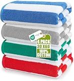 Utopia Towels Cabana Beach Towels, 4 Pack, 30x60 in, Cotton, Striped