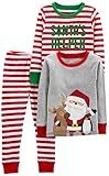 Simple Joys by Carter's Baby 3-Piece Snug-Fit Cotton Holiday Pajama Set, Grey Santa/Red Stripe, 4T