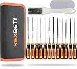 REXBETI 19Pcs Metal Needle File Set, Small Diamond Files, 12Pcs Jewlers Files and Steel Files for Precision Metal and Woodworking with 6Pcs Sandpaper, Metal Brush and Carry Case