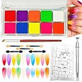 cgllwnmix Nail Pigment Powder Set - 10 Colors Nail Ombre Powder for Nail Art, with 100pcs Nail Sponges with Grabbing Pen, Ombre Nail Brush, 5 Sponge Sticks, DIY Manicure Tools
