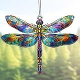 Sensemory Dragonfly Gifts for Women, Dragonflies Decor Suncatcher Effect, Dragon Fly Stained Glass Effect, Dragonfly Ornaments for Christmas Tree Decoration, Birthday Gift for Mom (Radiant Prism)
