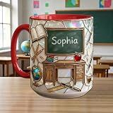 Famitrendz Personalized Teacher 2D Flat Mug, Custom Name Teacher Mug with Faux Stained-Glass Style, Classroom Theme Coffee Cup, Back to School Mugs, Appreciation Teachers Gifts 02