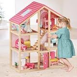 Tiny Land Wooden Dollhouse for Girls - 6 Rooms Wooden Doll House