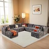 HOOOWOOO Modular Sectional Sofa,9 Pieces Sectional Couches for Living Room,131X131 L Shaped Cloud Couch with Ottoman Chaise Set(Grey Velvet Corduroy)