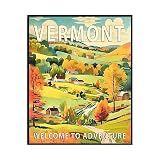 Vermont Poster Art Print, Retro States Landscape Wall art Decor, Adventure Mountain and Scenery Painting for Bedroom, Living Room (Vermont Scenery, 11x14 inches + (Black Frame))