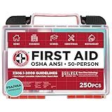 Be Smart Get Prepared OSHA/ANSI First Aid Kit - 50 Person, 250 Pieces - Designed for Home, Business, School, Industrial, and Restaurants - Compact & Portable