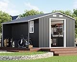 Jocisland Outdoor Storage Shed 10.6x10.3x6.3 FT, Sliding Door Shed with Dual 4-Pane Windows for Wood Storage, Dark Grey/White