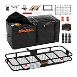 Mockins 60"x24"x6" Trailer Hitch Cargo Carrier & 25 CuFt Waterproof Cargo Bag | 500 Lbs. Capacity Folding Luggage Rack for SUV Car & Truck w/Built-in License Plate Bracket & Hitch Rack Accessories