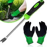 Honoson 2 Pcs Weed Puller Tool Set with Gloves V Shaped Forks Metal Base