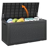 GULAIMOAO 100 Gallon Resin Deck Storage Boxes Outdoor Waterproof, Lockable Outdoor Storage Container for Patio Cushions, Garden Tools, Pool Accessories, Black