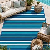LANVIA Outdoor Rug Camping Essentials - 4x6 FT Outdoor Plastic Straw Rug for Patio Clearance, Waterproof RV Essentials Outside Area Rug for Deck Garden, Backyard Patio Furniture Set, Blue White