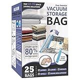 Cozy Essential Vacuum Storage Bags, 80% Compression Vacuum Seal Space Saver Plastic Packaging Bags for Clothes, Blankets, Pillow, Bedding, Comforters, Sealer Clothing Storage,25 Combo