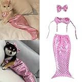 Cat Mermaid Costume Creative Cat and Dog Costumes Funny Fishtail Dress Puppy Mermaid Fishtail Dress Pet Mermaid Costume Humor Funny Photo Props (Pink)