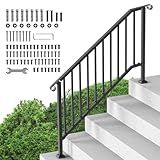 VEVOR Handrails for Outdoor Steps, 5 Step Stair Hand Rail Kit, Transitional Carbon Steel Railings with Installation Kit, Stair Rails for Seniors, Concrete Steps & Porch & Deck, Black Retro Arch