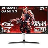 SANSUI 27 Inch WQHD 2560 x 1440 IPS Gaming Monitor, 200Hz 180Hz 1ms Computer Monitor, DP 1.2 x2 | HDMI 2.0 x2 | VESA Mount, 120% sRGB HDR Eye Care Metal Stand (DP Cable Included)