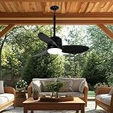 SUTEFAN 34'' Outdoor Ceiling Fan with Dimmable 3-Color LED Light, IP65 Waterproof for Patios Gazebos,Quiet DC Motor with 6 Speeds and Reversible Function, Remote Control for Patios, Industrial Style