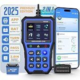 Bluetooth OBD2 Scanner with Battery Tester & Monitoring & Life Test - Support Checking Car Diagnostic Information on iPhone & Android, 2.8 inch HD Large Color Screen, TPU case Protection, Blue