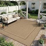 MontVoo-Outdoor Rug-Patio Rug 5x7 ft Polypropylene Indoor Outdoor Rugs Outdoor Carpet for Patio Deck Balcony Porch, Textured Weave, Durable for High Traffic, Fade-Resistant, Modern Neutral Brown