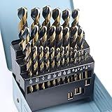 CaRoller 29Pcs Drill Bit Set, 135 Degree Tip High Speed Steel with Black and Gold Finish, Stainless Steel, Plastic and Wood with Metal Indexed Storage Case 1/16"-1/2" (29pcs Black and Gold)