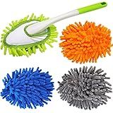 13 Inch Microfiber Feather Duster,with 4 pcs Washable Duster Head, Car Duster, Perfect for Cleaning Windows, Tables, Cars,Furniture, Walls, Fans, Screens