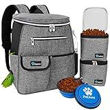 PetAmi Dog Travel Bag Backpack, Airline Approved Dog Bags for Traveling, Puppy Diaper Bag Supplies, Pet Camping Essentials Hiking Accessories Dog Mom Gift, Food Container, Collapsible Bowls, Gray