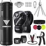 ASBRAVO Punching Bag for Adults, 4ft Heavy Boxing Bag Set with 12 OZ Gloves for MMA Karate Kickboxing Boxing Home Gym Training - Unfilled