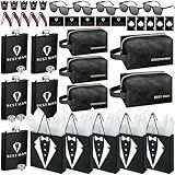 50Pcs Groomsmen Gifts Groomsmen Proposal Box with Flasks Sunglasses PU Leather Toiletry Bag Bottle Opener for Wedding Groomsman Best Man Gift (Black)